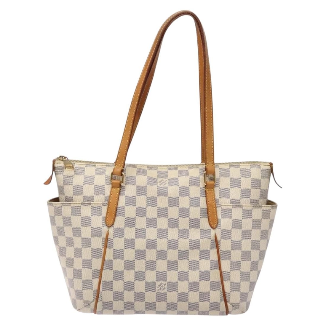 Totally Handbag in White Damier Canvas by Louis Vuitton: Totally Handbag in White Damier Canvas by Louis Vuitton This Louis Vuitton Totally Handbag in Damier canvas features a white colorway and is designed for female use. Crafted in France, it displays sig