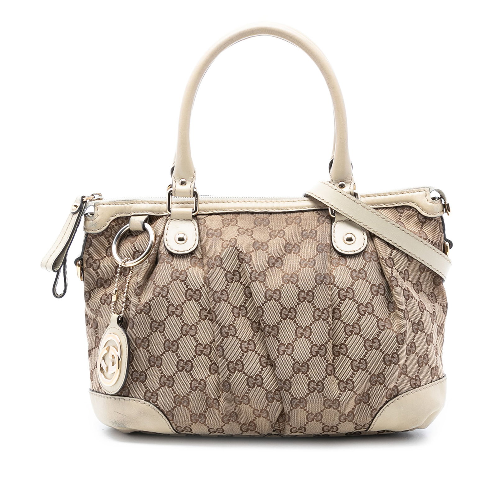 Beige GG Canvas Sukey Satchel Bag with Leather Trim by Gucci (1 of 7)