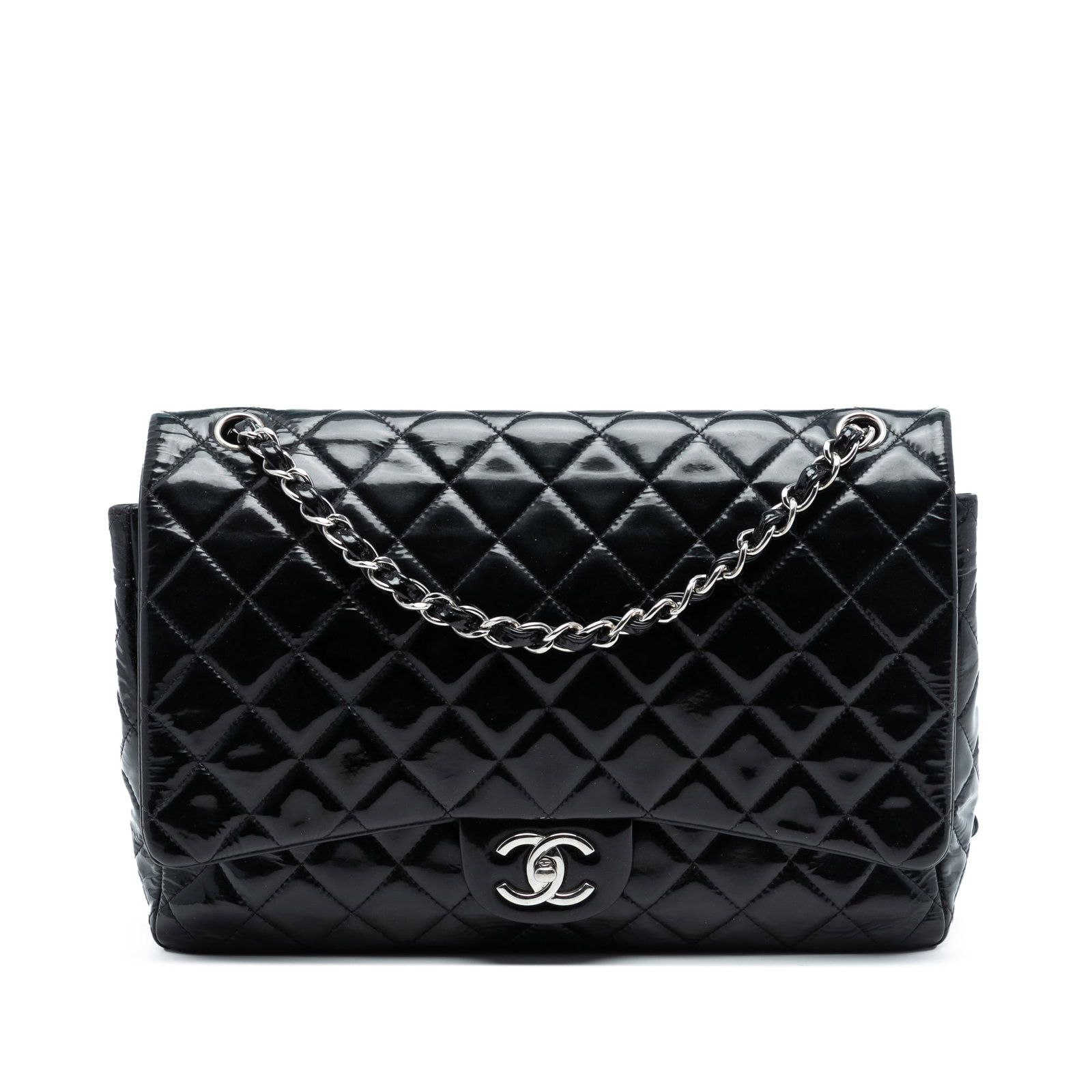 Black Patent Leather Jumbo Double Flap Shoulder Bag by Chanel (1 of 7)