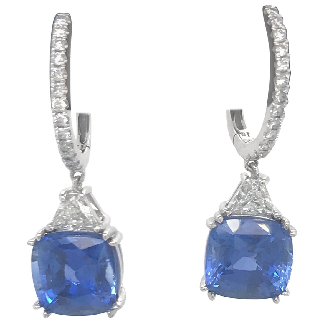 Harbor Diamonds Platinum Blue Sapphire Diamond Drop Earrings 8.71 Carat (1 of 7)