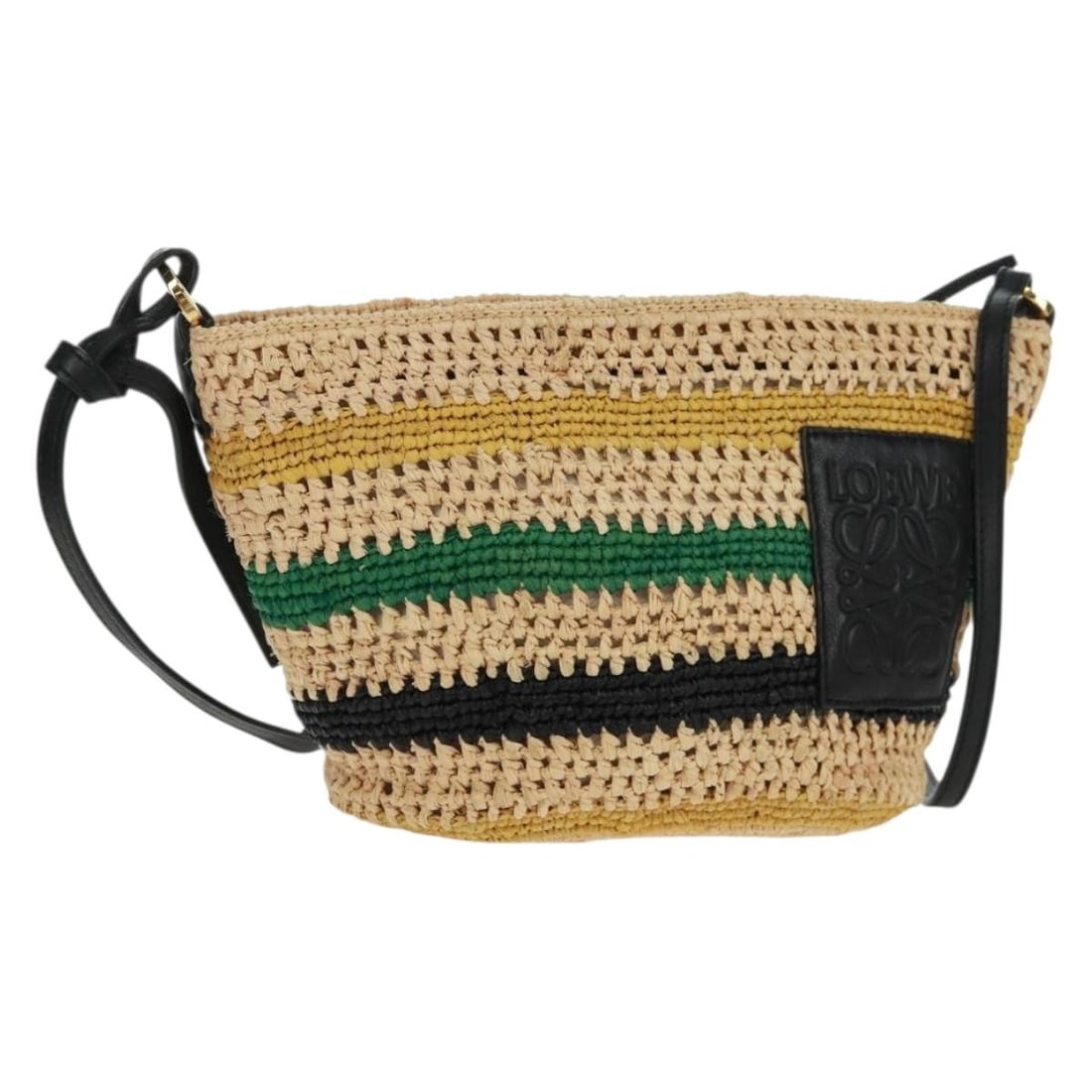 Loewe Anagram Pochette Raffia and Leather Beige Gold Shoulder Bag with Dust Bag (1 of 18)