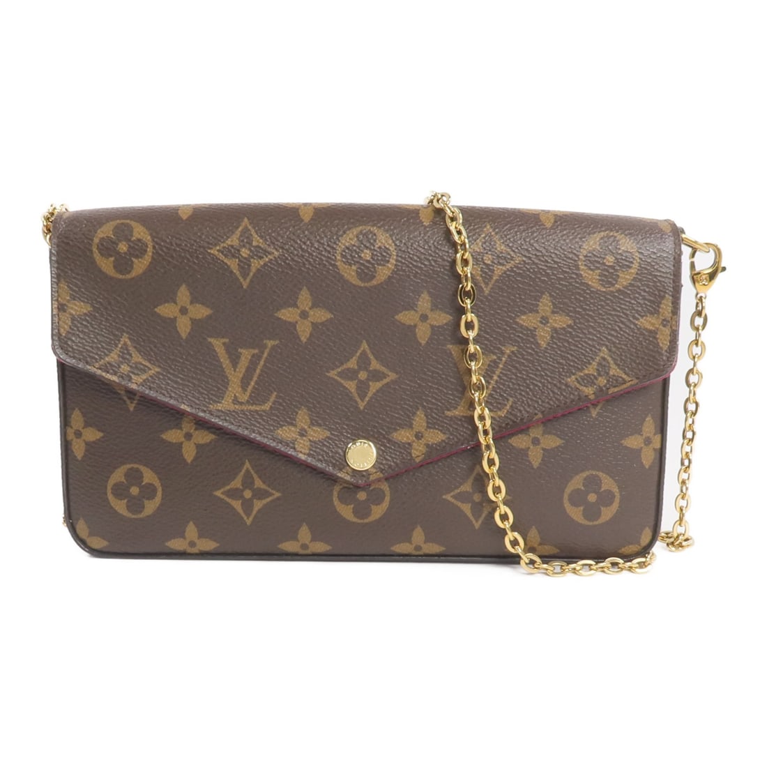 Louis Vuitton Pochette Felicie Brown Canvas Shoulder Bag with Chain GHW M61276: Louis Vuitton Pochette Felicie Brown Canvas Shoulder Bag with Chain GHW M61276 This Louis Vuitton Pochette Felicie Chain Shoulder Bag features the signature monogram brown PVC coated canvas exterior.