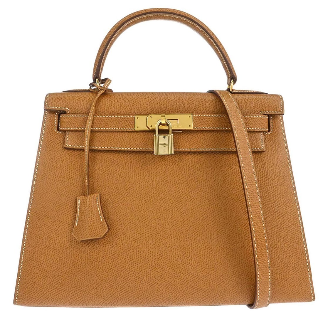 Hermes Kelly 28 Natural Leather Sellier Medium 2way Satchel Bag: Hermes Kelly 28 Natural Leather Sellier Medium 2way Satchel Bag This Hermes Kelly 28 Sellier handbag features natural leather in a medium-sized satchel and top handle design. It offers both a top hand