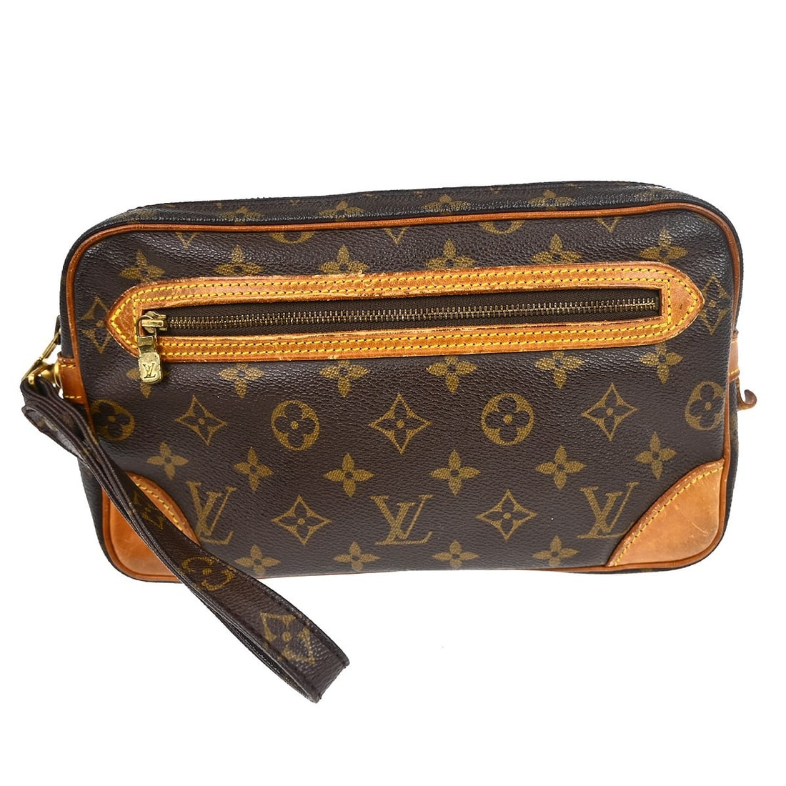 Louis Vuitton Marly Dragonne GM Monogram Leather Clutch Bag M51825: Louis Vuitton Marly Dragonne GM Monogram Leather Clutch Bag M51825 This Louis Vuitton Marly Dragonne GM clutch bag features the classic monogram pattern on brown leather. Designed for unisex adults, i