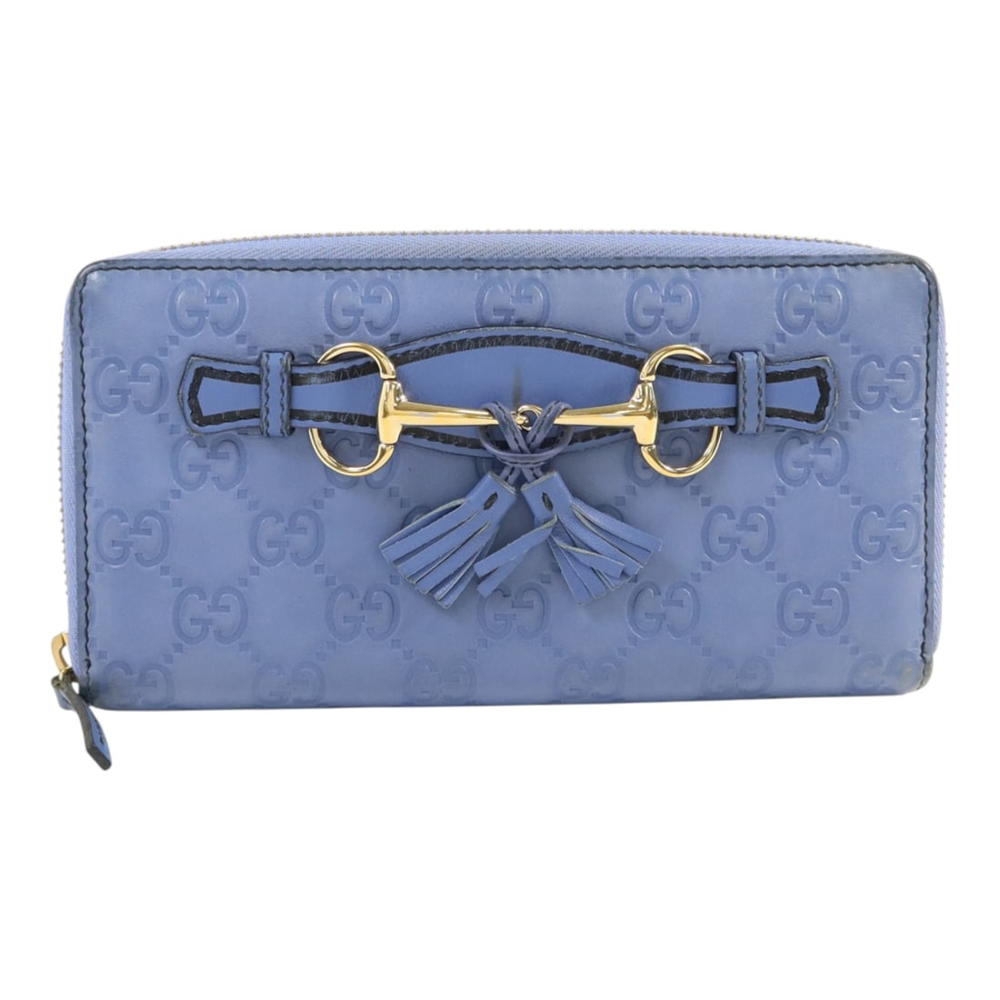 Gucci Blue Calfskin GG Long Zip Wallet with Gold Hardware: Gucci Blue Calfskin GG Long Zip Wallet with Gold Hardware This GUCCI GG zipper long wallet features a blue calfskin leather exterior with gold-tone hardware. Designed for women, it offers an around zi
