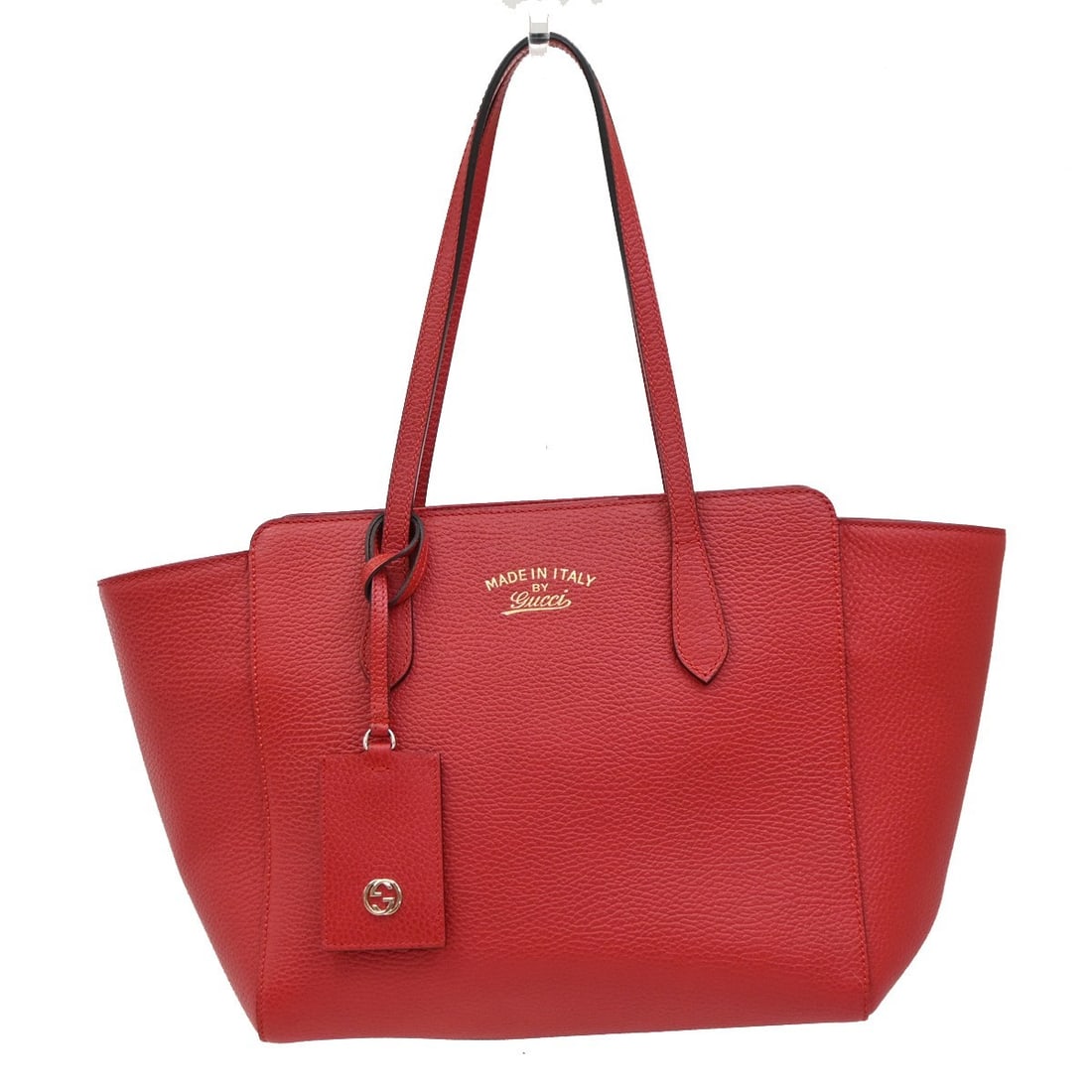 Gucci Red Leather Swing Tote Bag 42cm by 24cm by 14cm: Gucci Red Leather Swing Tote Bag 42cm by 24cm by 14cm This Gucci Swing Tote is crafted from red leather and designed for women. The pre-owned bag is in very good condition with some external scuffs, d