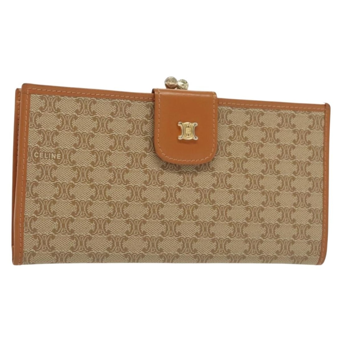 CELINE Beige Gold PVC Macadam Canvas Long Wallet Auth Italy (1 of 18)