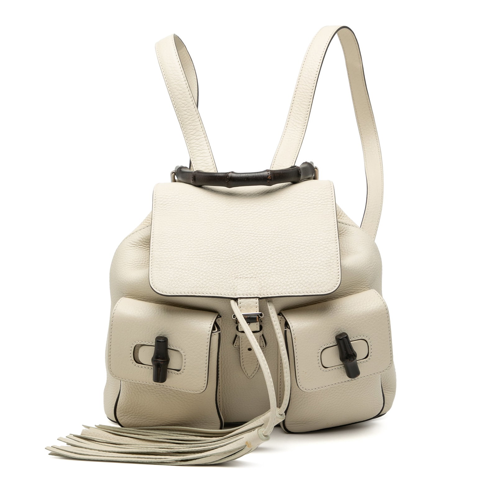 Gucci Bamboo Handle Leather Backpack with Tassel Drawstring White (1 of 9)