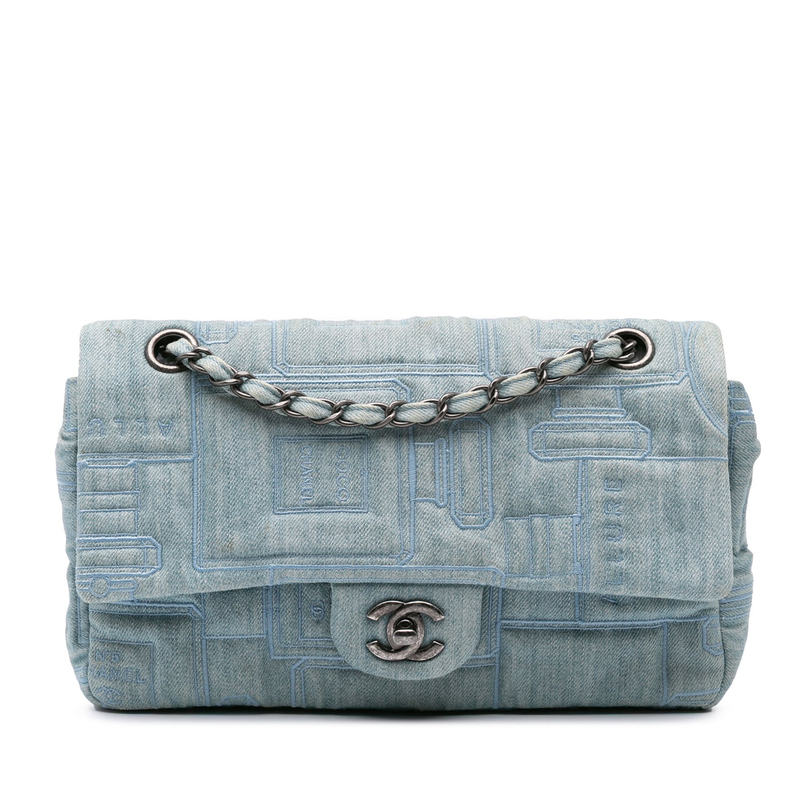 Chanel Embroidered Denim Flap Bag with Perfume Bottle Motif (1 of 9)