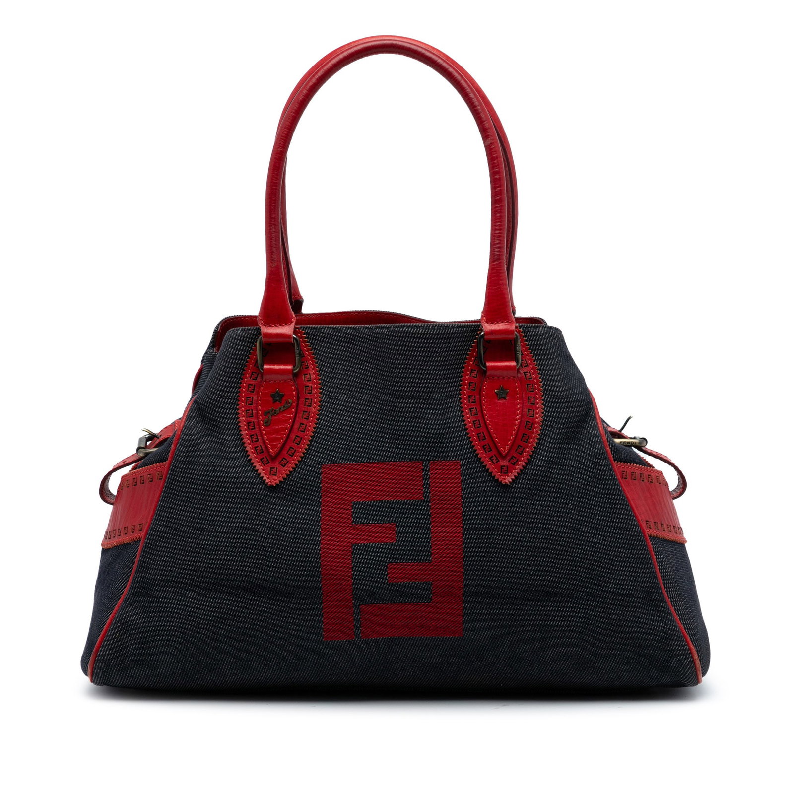 Fendi Etniko Du Jour Blue Denim Shoulder Bag with Leather Trim (1 of 7)