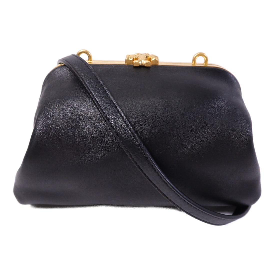 Tory Burch Black Lambskin Shoulder Bag with Gold Hardware: Tory Burch Black Lambskin Shoulder Bag with Gold Hardware This Tory Burch shoulder bag is crafted from soft black lambskin leather and features gold hardware. Designed for women, it offers a classic,