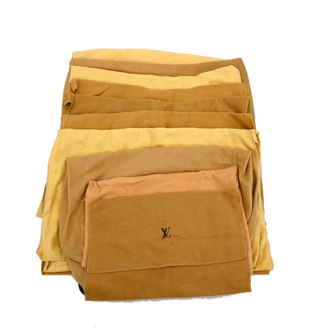 Set of 10 Louis Vuitton Cotton Dust Bags in Brown Beige: Set of 10 Louis Vuitton Cotton Dust Bags in Brown Beige This set includes 10 authentic Louis Vuitton dust bags crafted from 100% cotton in brown and beige. Designed for unisex use, these dust bags are