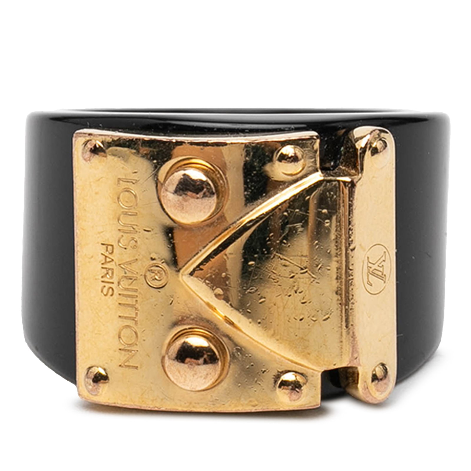 Black Resin Lock Me Ring L by Louis Vuitton with Gold Tone Hardware (1 of 5)