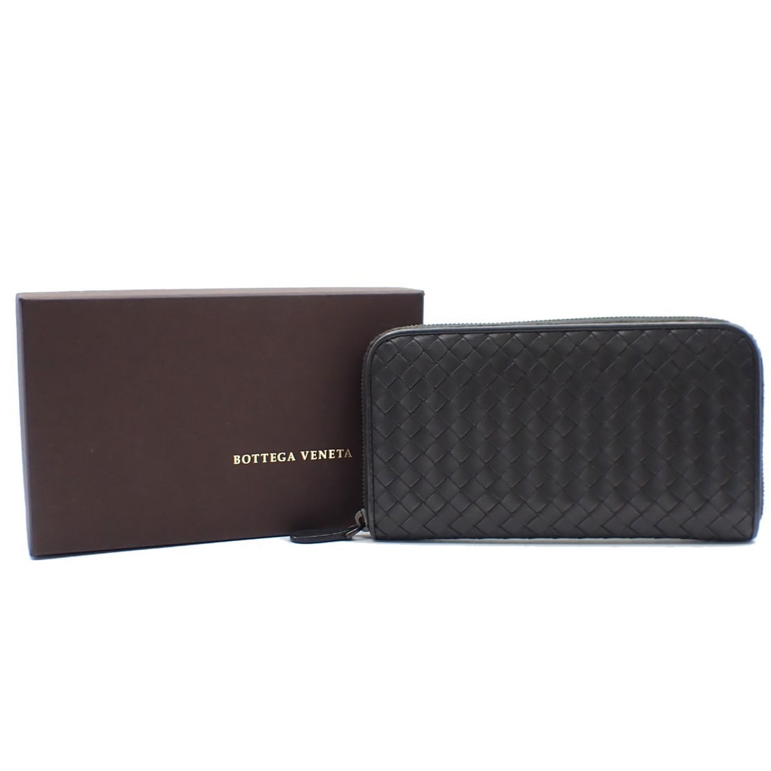 Intrecciato Leather Long Zip Wallet by Bottega Veneta Black (1 of 18)