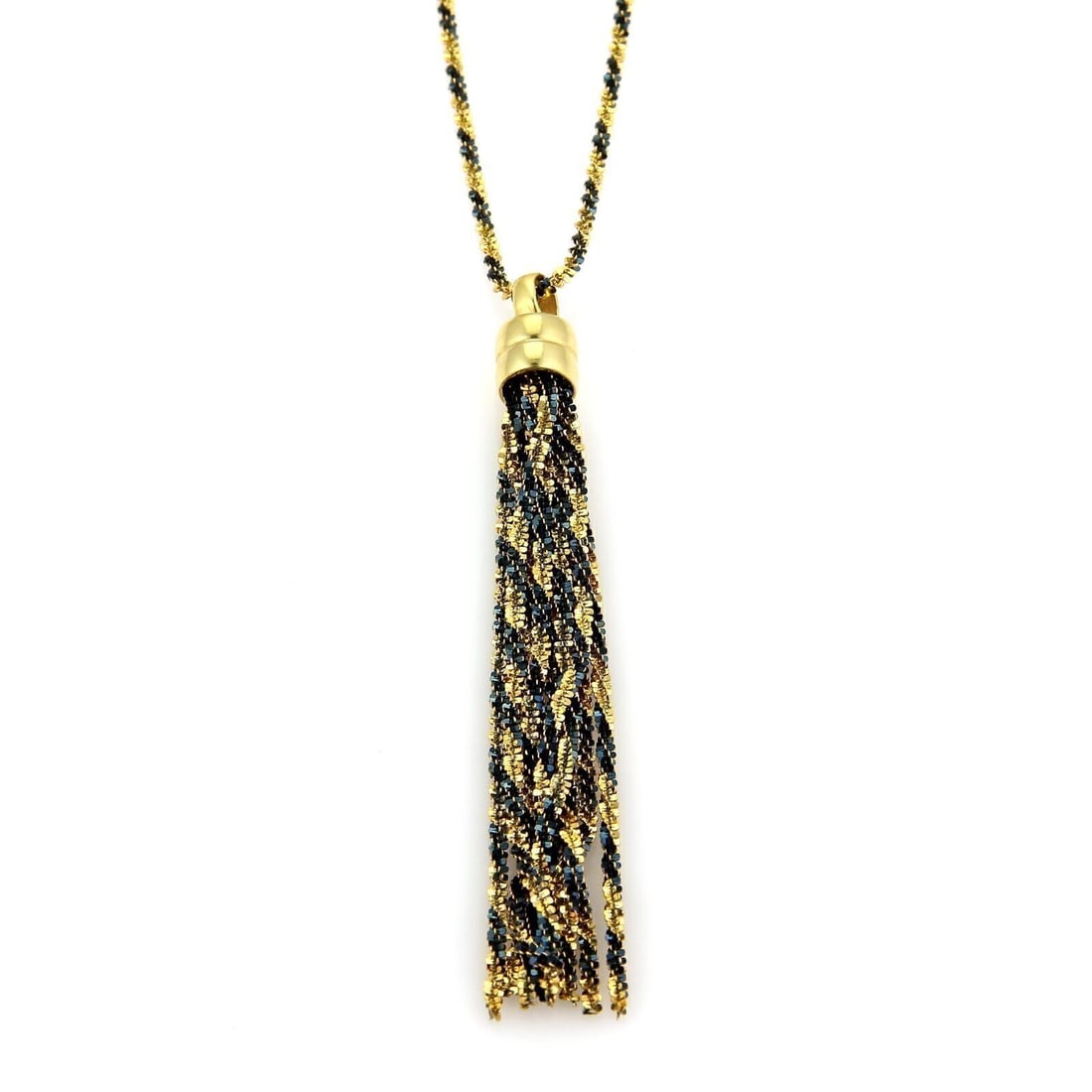 Vintage 14k Yellow Gold Lariat Necklace with Twisted Rope and Tassel Design: Vintage 14k Yellow Gold Lariat Necklace with Twisted Rope and Tassel Design This vintage lariat necklace is crafted from solid 14k yellow gold and features a striking twisted rope design accented by a