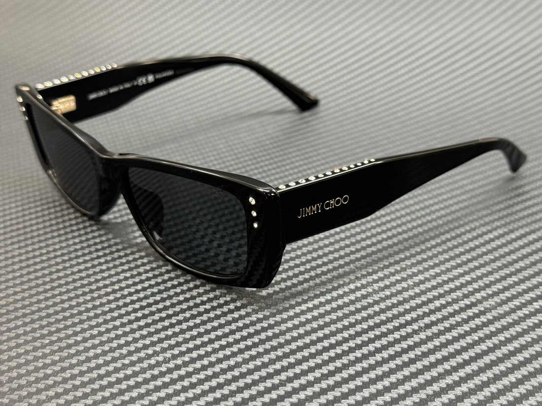 Jimmy Choo JC50002BU Women's Black Grey Polarized Sunglasses with Authenticity Certificate: Jimmy Choo JC50002BU Women's Black Grey Polarized Sunglasses with Authenticity Certificate Elevate your style with these Jimmy Choo JC50002BU sunglasses, designed for women. Featuring a sleek black fr