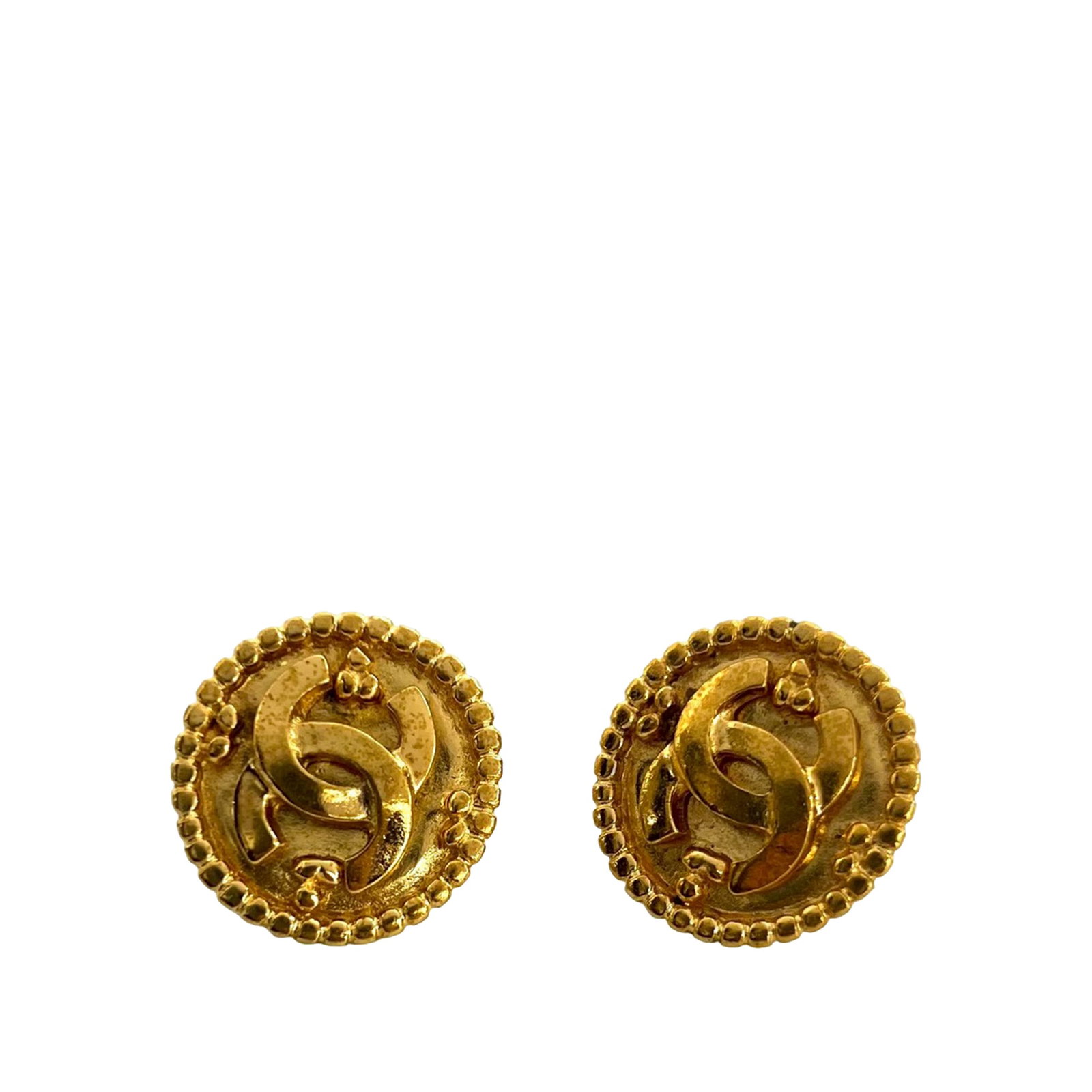 Chanel Gold Plated CC Button Clip-On Metal Earrings (1 of 6)