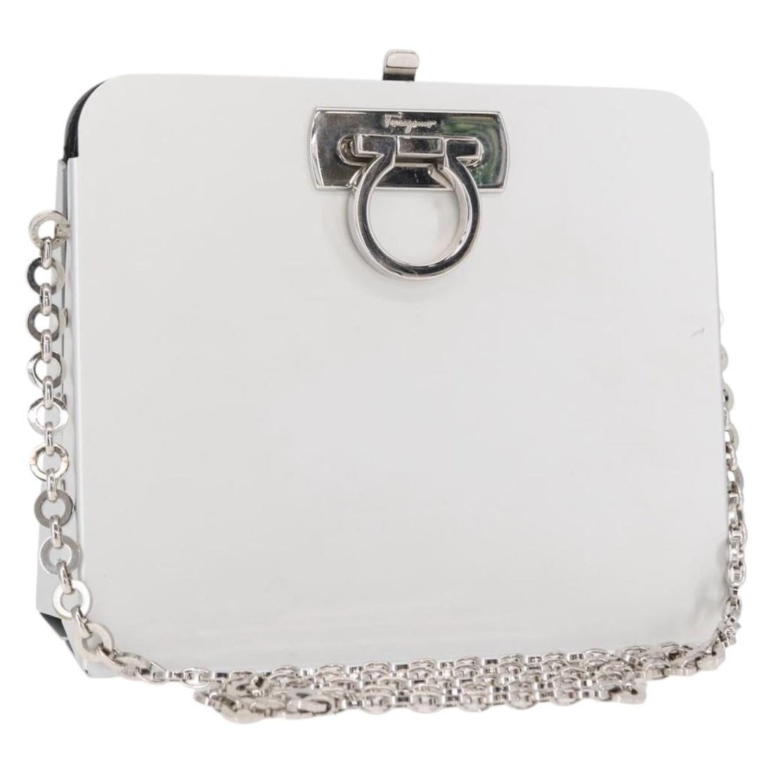 Salvatore Ferragamo Silver Chain Gancini Shoulder Bag Auth 156983V: Salvatore Ferragamo Silver Chain Gancini Shoulder Bag Auth 156983V This elegant Salvatore Ferragamo Chain Gancini Shoulder Bag is a stylish accessory crafted from durable stainless steel in a sleek si