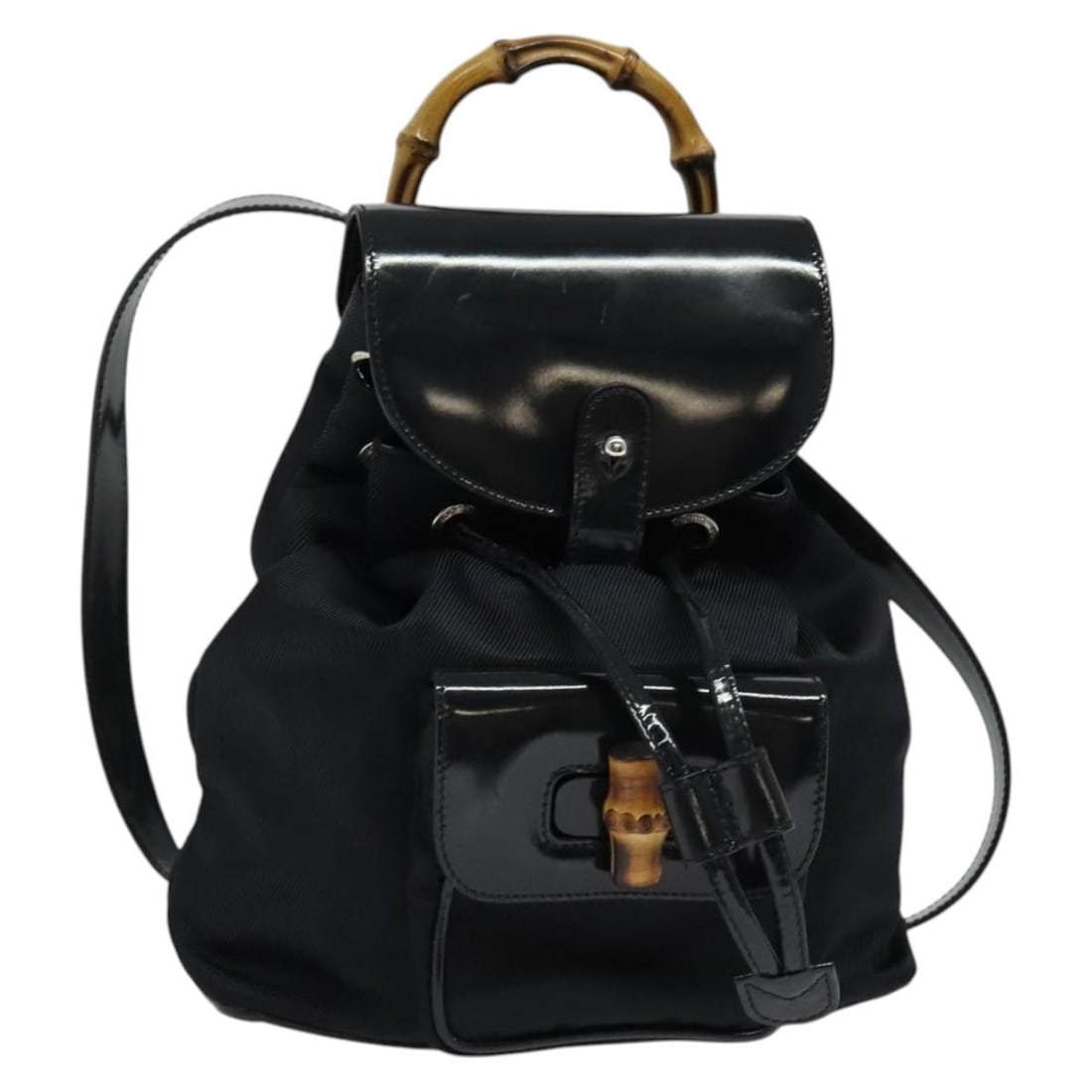 Vintage Gucci Bamboo Backpack in Black Nylon and Patent Leather (1 of 18)