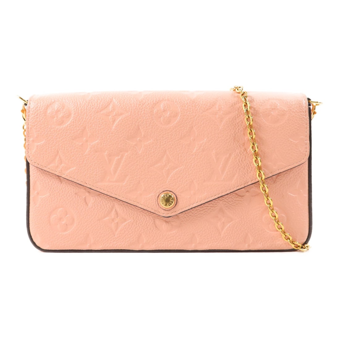 Felicie Pochette Calfskin Shoulder Bag Pink with Gold Hardware by Louis Vuitton: Felicie Pochette Calfskin Shoulder Bag Pink with Gold Hardware by Louis Vuitton This Louis Vuitton Felicie Pochette chain shoulder bag features a pink monogram Empreinte design crafted from calfskin l