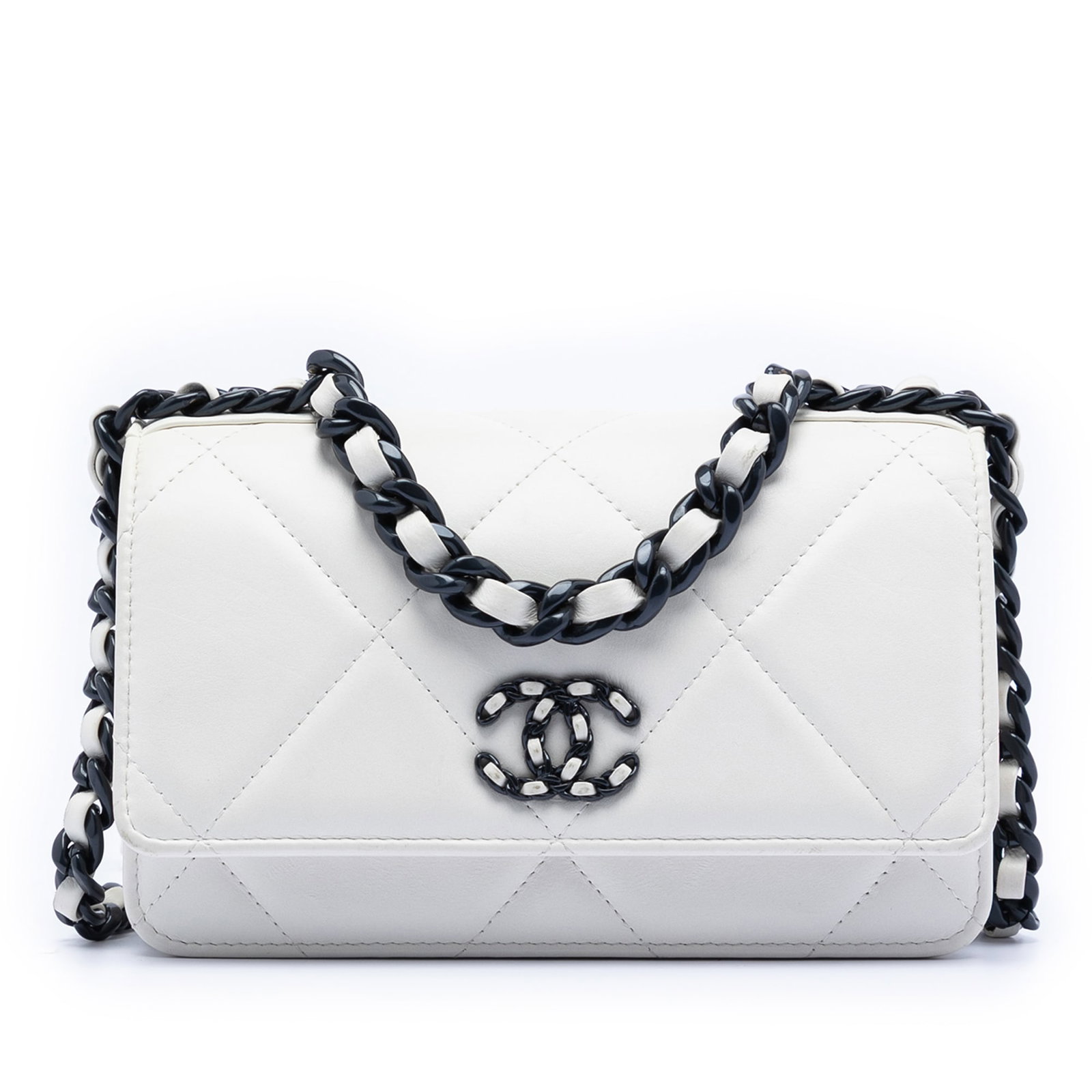 White Chanel 19 Quilted Lambskin Wallet on Chain Shoulder Bag (1 of 7)