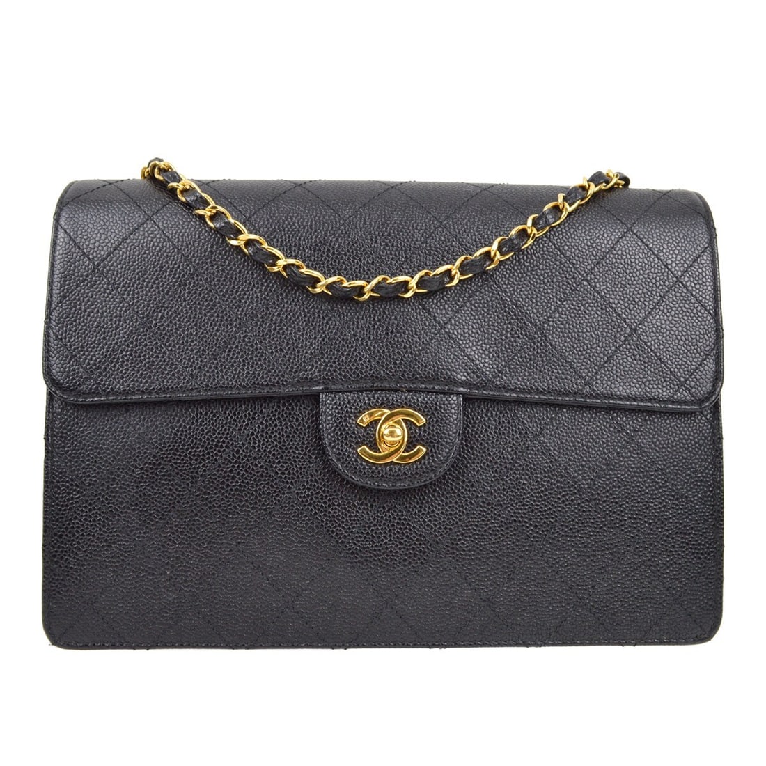 Chanel Classic Single Flap Black Caviar Leather Shoulder Bag (1 of 8)