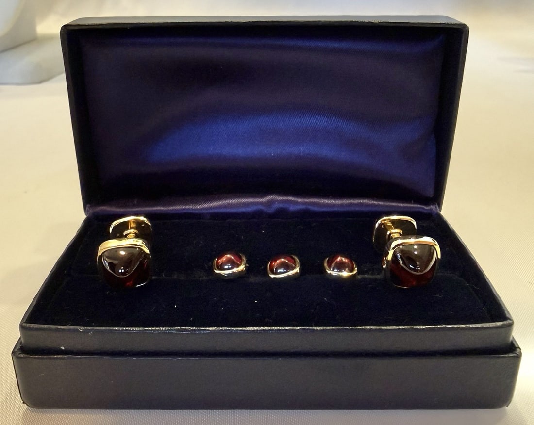 5-Piece 14K Yellow Gold Garnet Cufflink Set With Original Box (1 of 11)