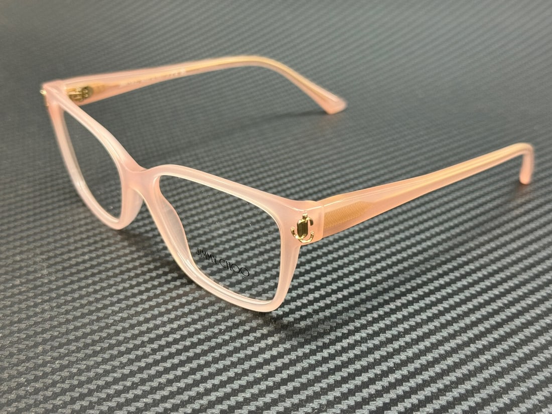 Jimmy Choo JC3012 5027 Opal Pink Women's Eyeglasses with Certificate of Authenticity: Jimmy Choo JC3012 5027 Opal Pink Women's Eyeglasses with Certificate of Authenticity Elevate your style with these stunning Jimmy Choo JC3012 5027 Opal Pink women's eyeglasses. Crafted with a chic opa
