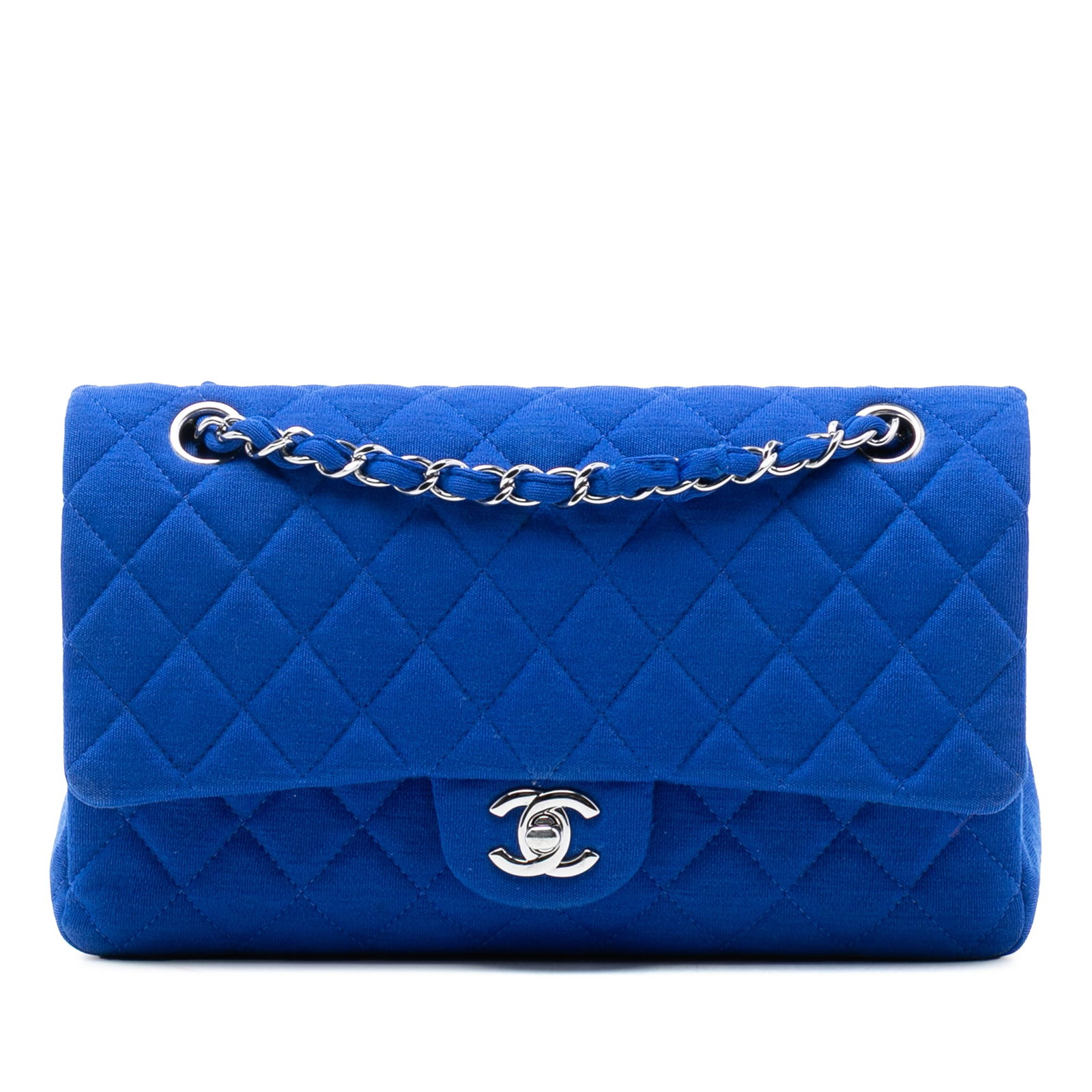 Blue Chanel Medium Classic Double Flap Quilted Jersey Shoulder Bag (1 of 8)