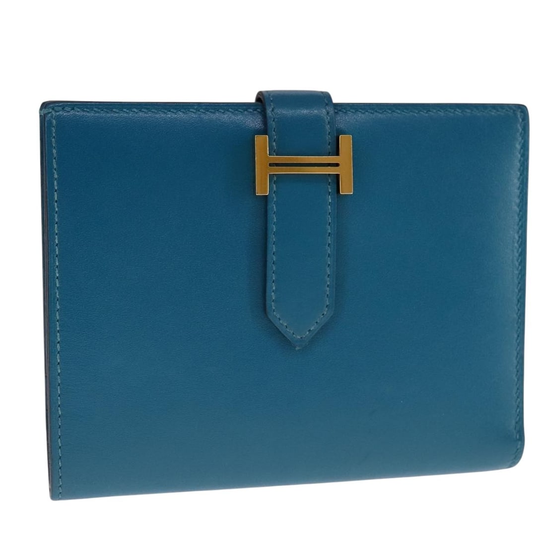 Blue Leather Bearn Compact Wallet by Hermes for Women (1 of 18)