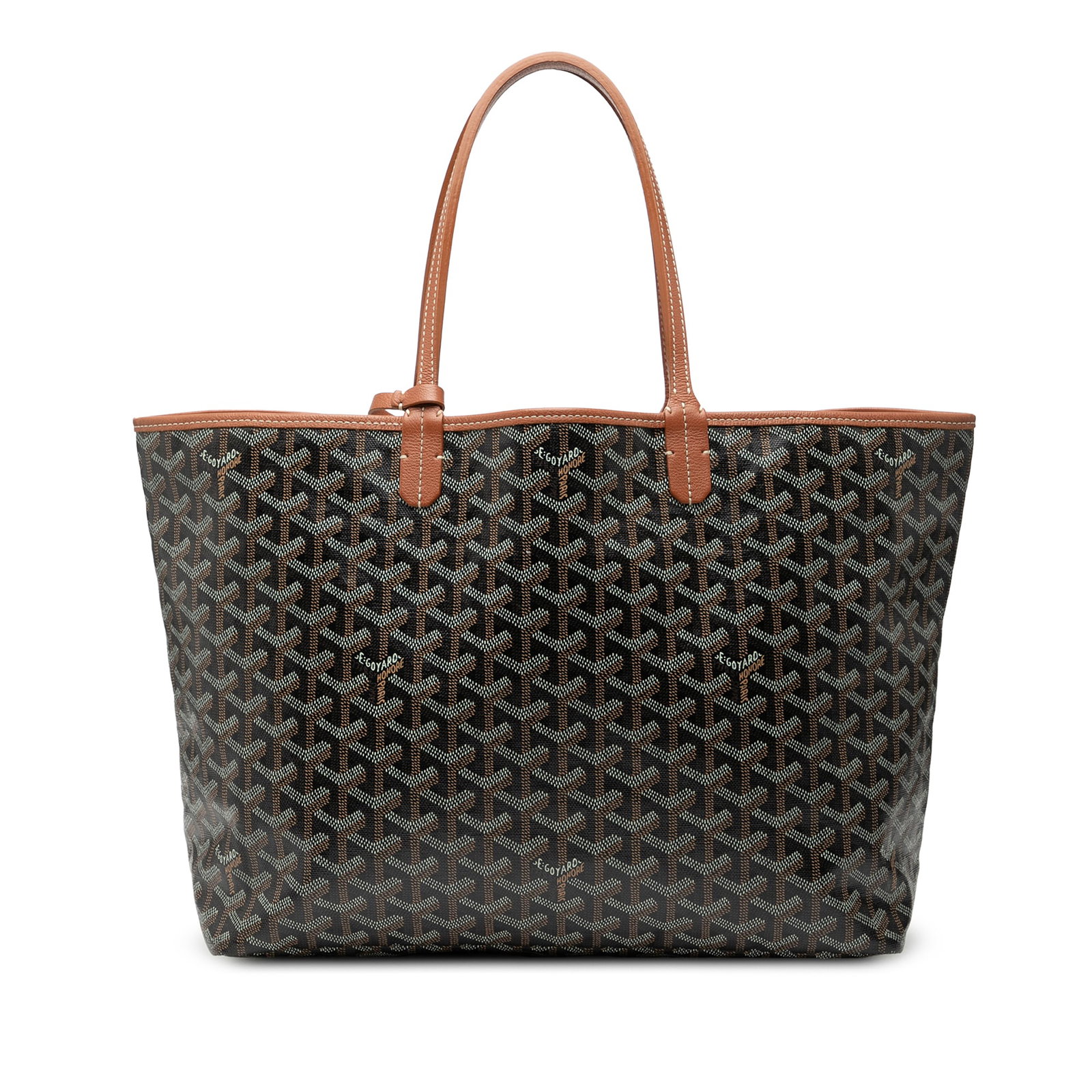 Goyard Saint Louis PM Black Coated Canvas Tote with Pouch: Goyard Saint Louis PM Black Coated Canvas Tote with Pouch This Goyardine Saint Louis PM tote features a coated canvas body with leather trim, flat leather straps, an open top, and includes a pouch. Th