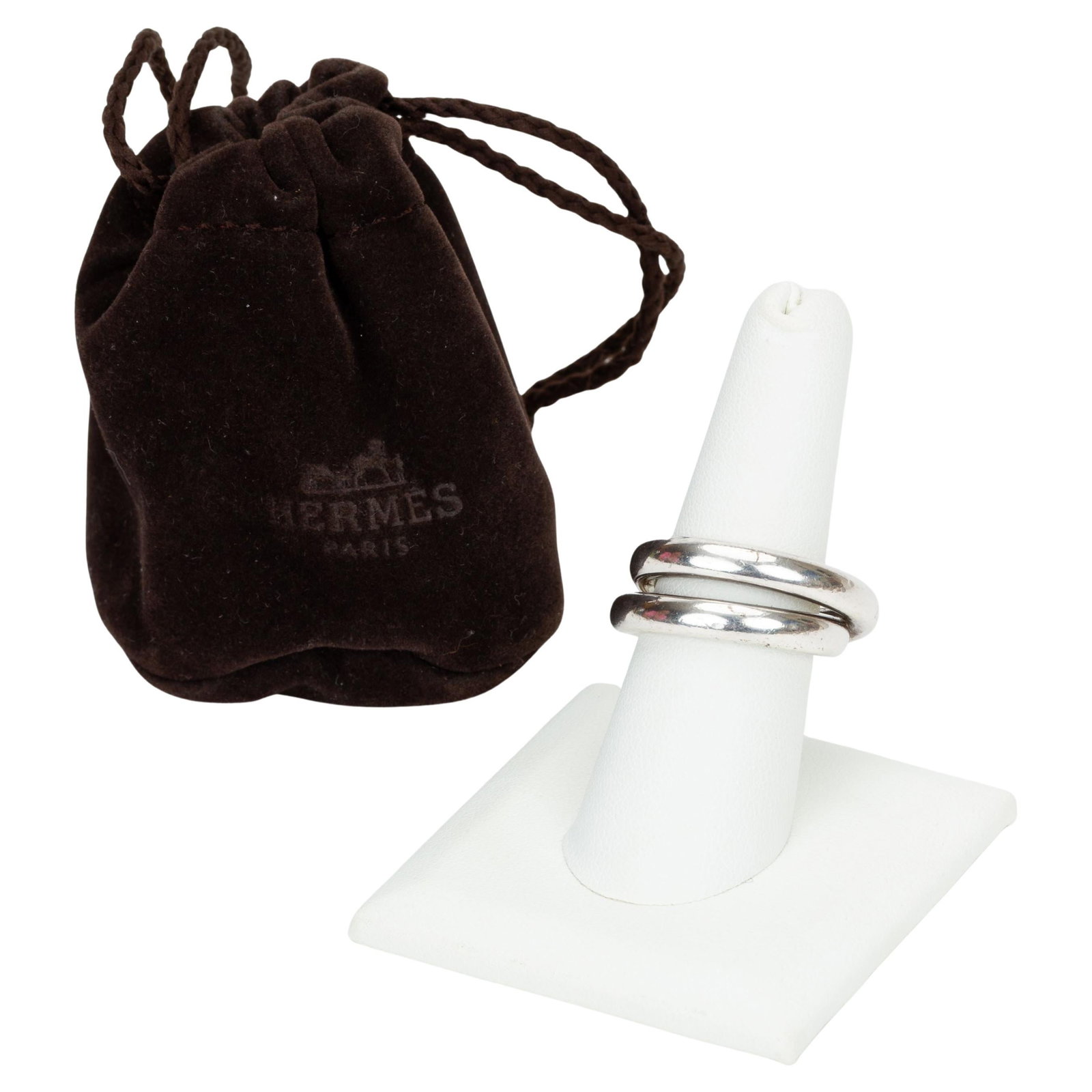 Sterling Silver Vertige Double-Loop Ring by Hermes Size 55 (1 of 4)