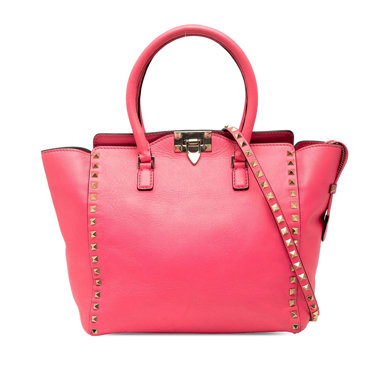 Valentino Medium Leather Rockstud Tote Pink with Studded Details (1 of 7)
