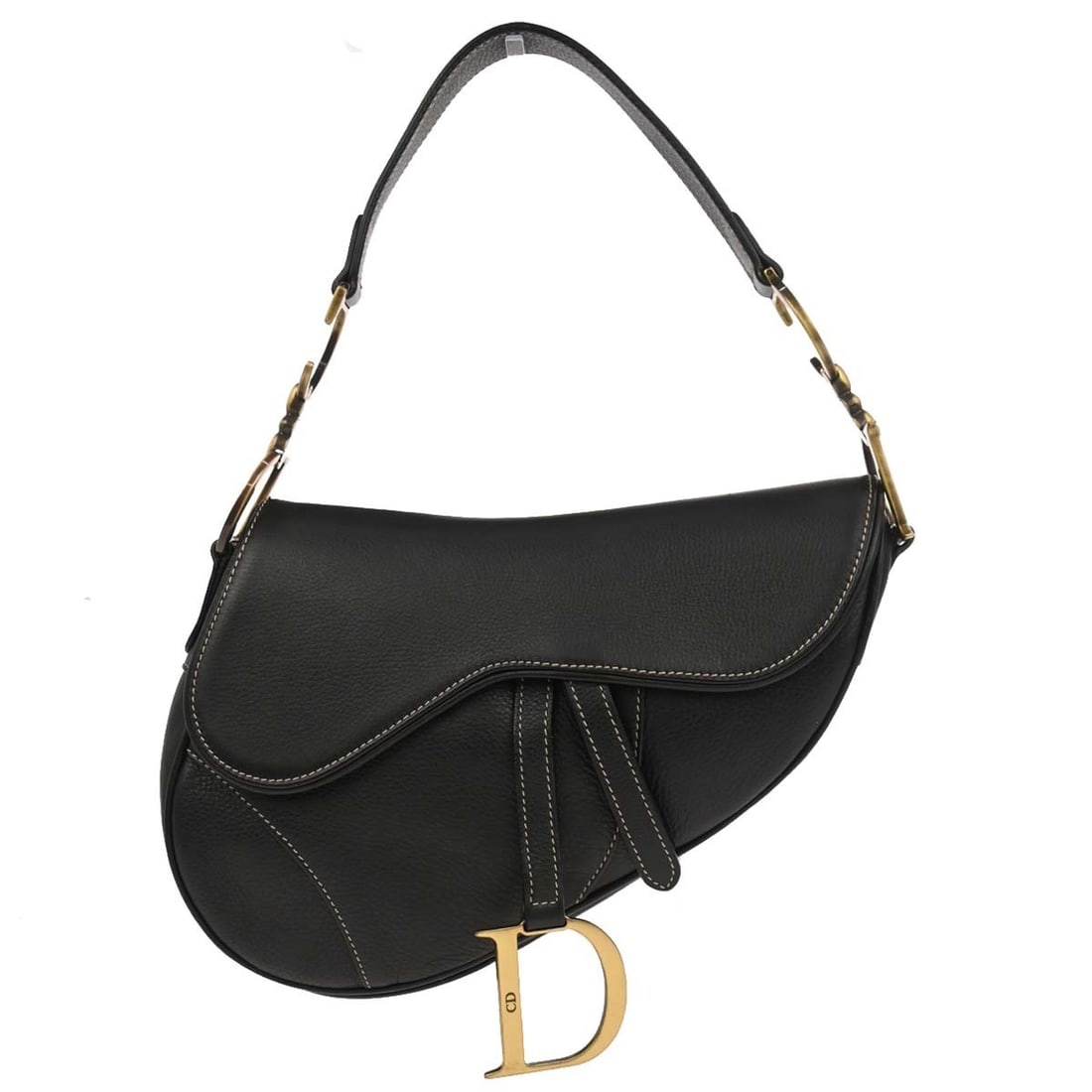 Dior Saddle Black Leather Shoulder Bag Medium RU0062: Dior Saddle Black Leather Shoulder Bag Medium RU0062 This Christian Dior Saddle handbag features black leather construction and a medium-sized silhouette. It is designed with a shoulder strap, a Velcr
