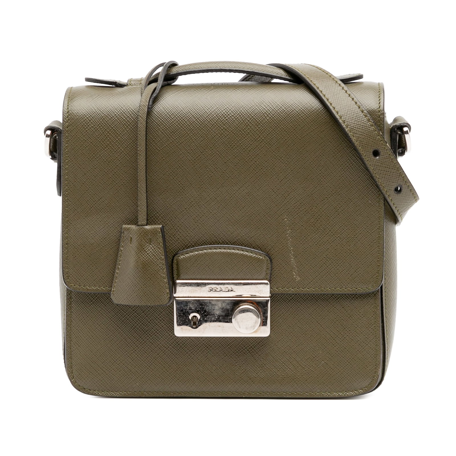 Prada Small Saffiano Lux Sound Satchel Leather Bag Brown Italy (1 of 14)