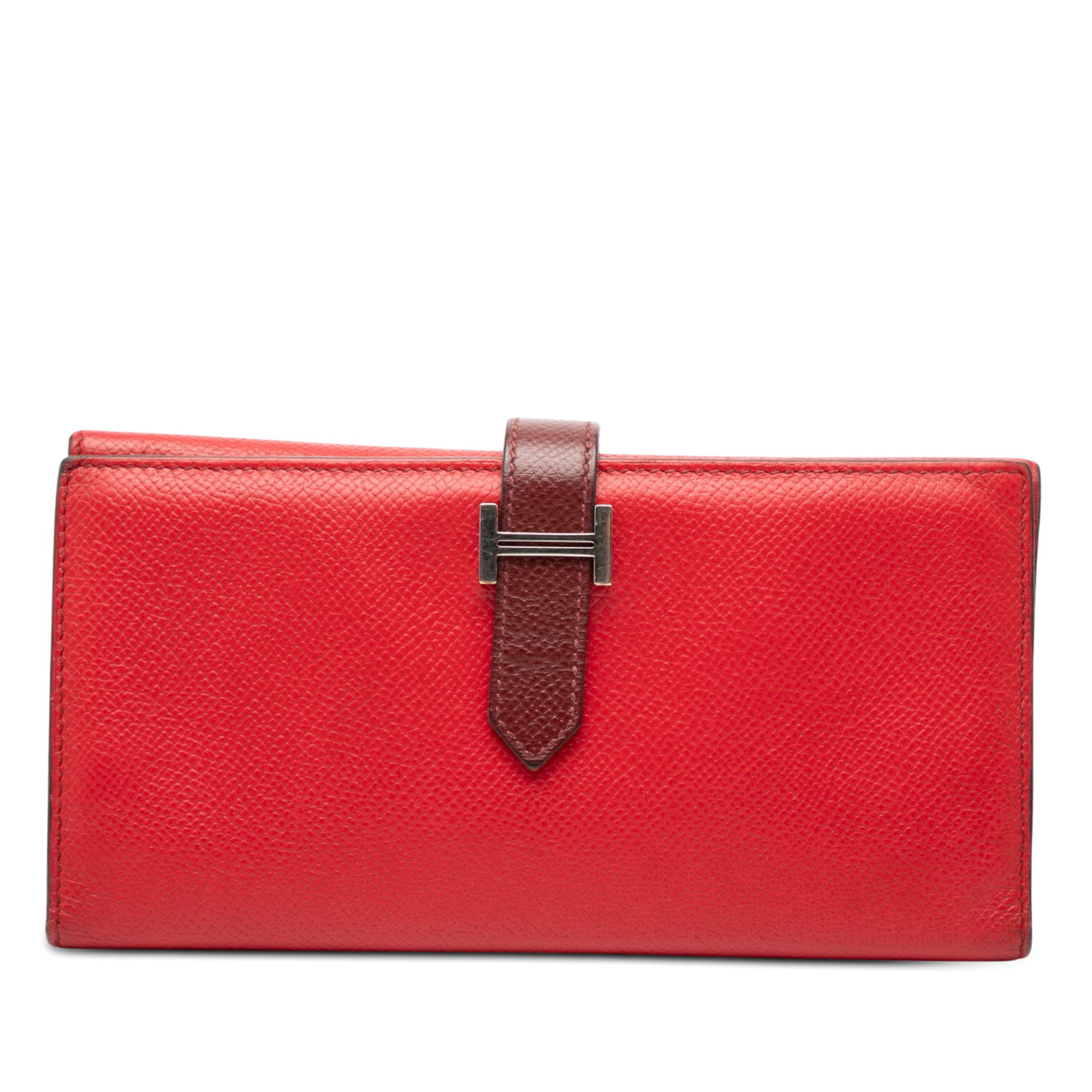 Hermes Epsom Leather Bearn Soufflet Long Bicolor Wallet in Red (1 of 8)