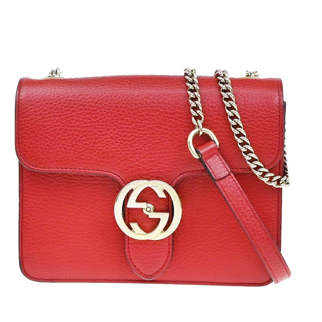 Gucci Interlocking Red Leather Shoulder Bag 20cm x 15cm x 7cm: Gucci Interlocking Red Leather Shoulder Bag 20cm x 15cm x 7cm This Gucci Interlocking Shoulder Bag features a red leather exterior and is designed for women. Crafted in Italy, the bag showcases the ic