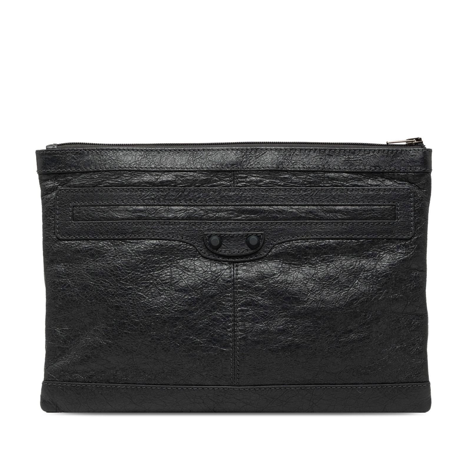 Balenciaga Black Leather Motocross Classic Clip Clutch Bag: Balenciaga Black Leather Motocross Classic Clip Clutch Bag This Balenciaga Lambskin Motocross Classic Clip Clutch features a black leather body with a top zip closure and an interior slip pocket. The