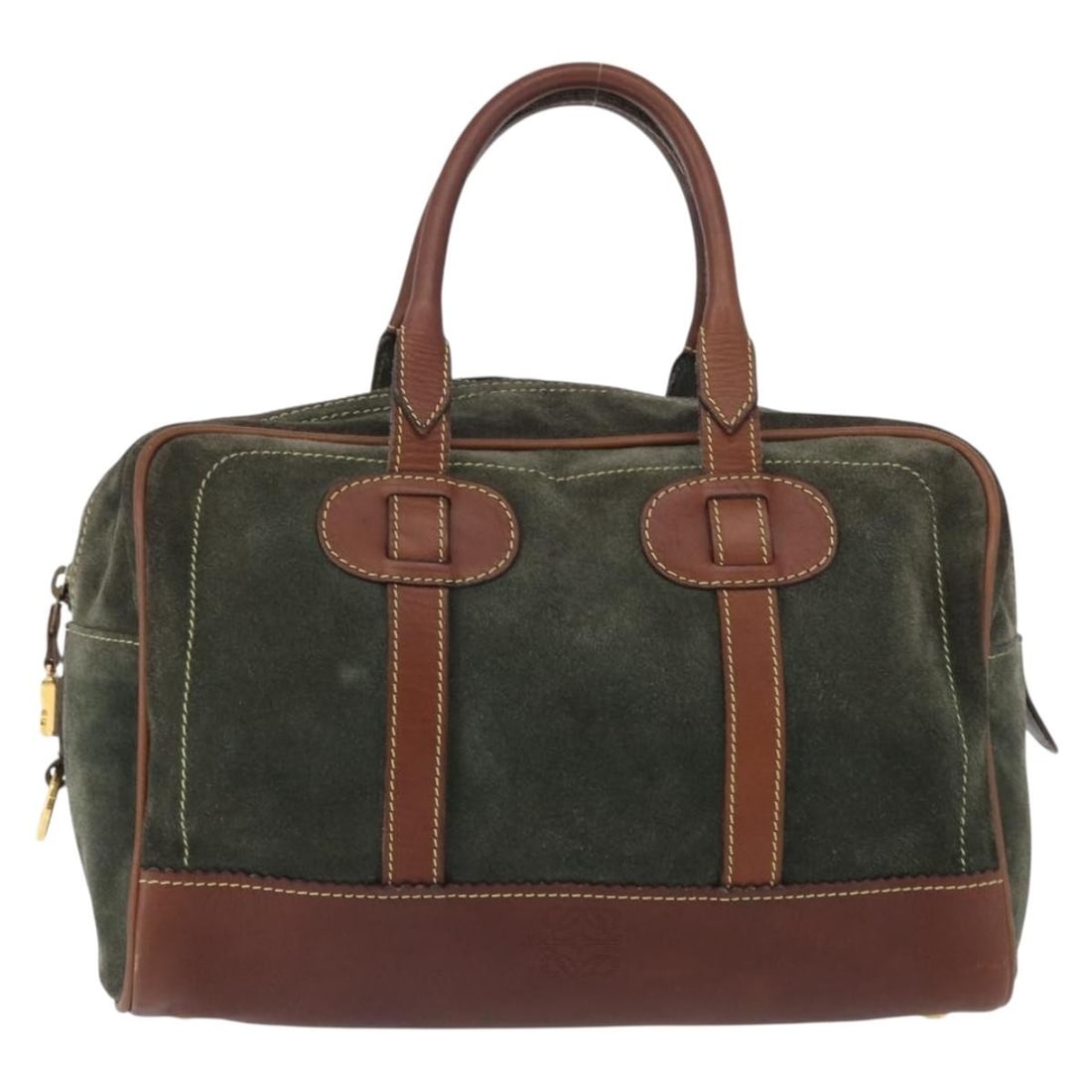 Green suede Loewe Anagram handbag 30cm x 18cm x 13cm: Green suede Loewe Anagram handbag 30cm x 18cm x 13cm This Loewe Anagram handbag is crafted from green suede and designed for women. The bag features a spacious interior with practical compartments. It
