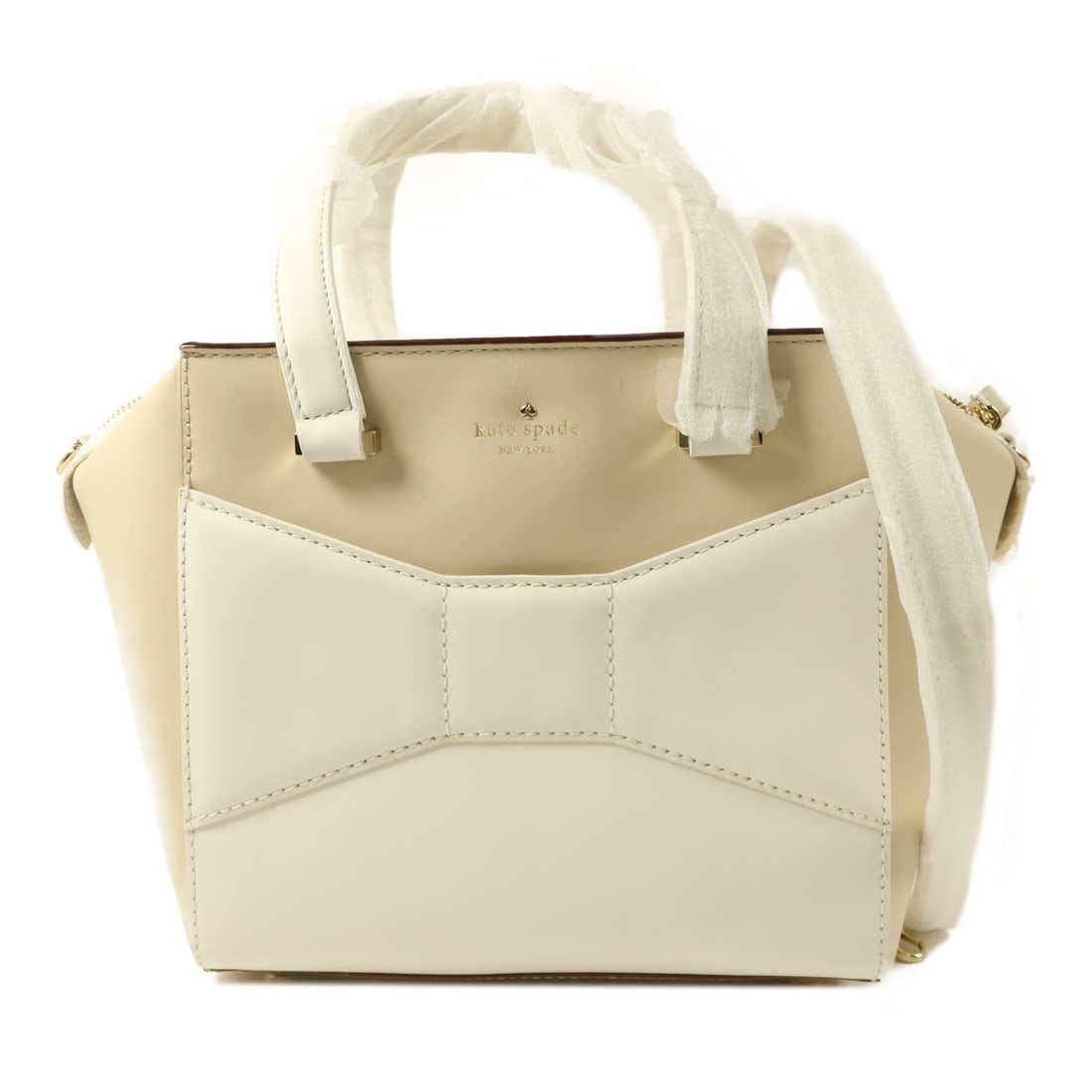Kate Spade PXRU5069 White Beige Calfskin 2-Way Shoulder Handbag Gold Hardware (1 of 15)