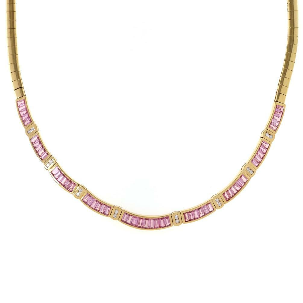 Stunning 18k Yellow Gold Collar Necklace with Pink Sapphires and Diamonds (1 of 6)