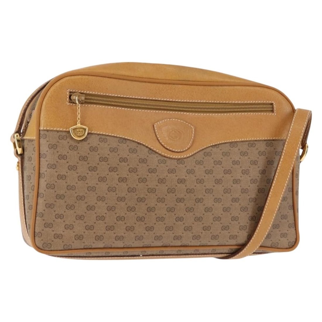 GUCCI Micro GG Supreme Shoulder Bag Beige Gold PVC Auth 001 56 0860: GUCCI Micro GG Supreme Shoulder Bag Beige Gold PVC Auth 001 56 0860 Elevate your style with this authentic GUCCI Micro GG Supreme Shoulder Bag, crafted in Italy. This chic shoulder bag features a luxu