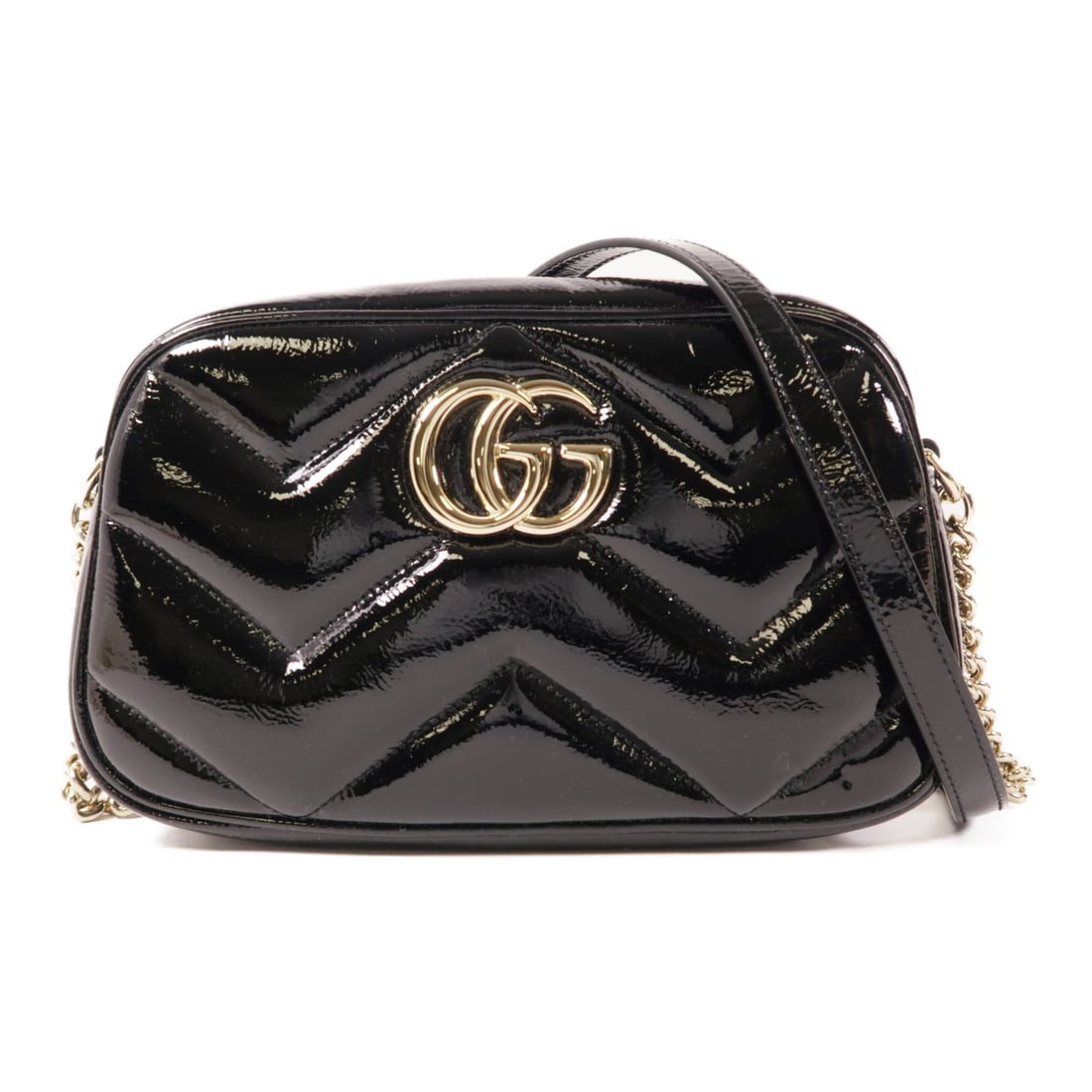GUCCI GG Marmont Small Camera Bag Black Patent Leather GHW 802448 (1 of 13)