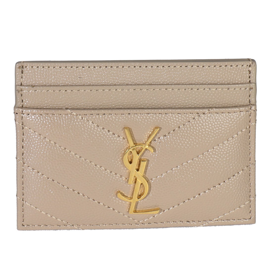 Cassandre Card Case by Saint Laurent in Dark Beige Leather (1 of 7)