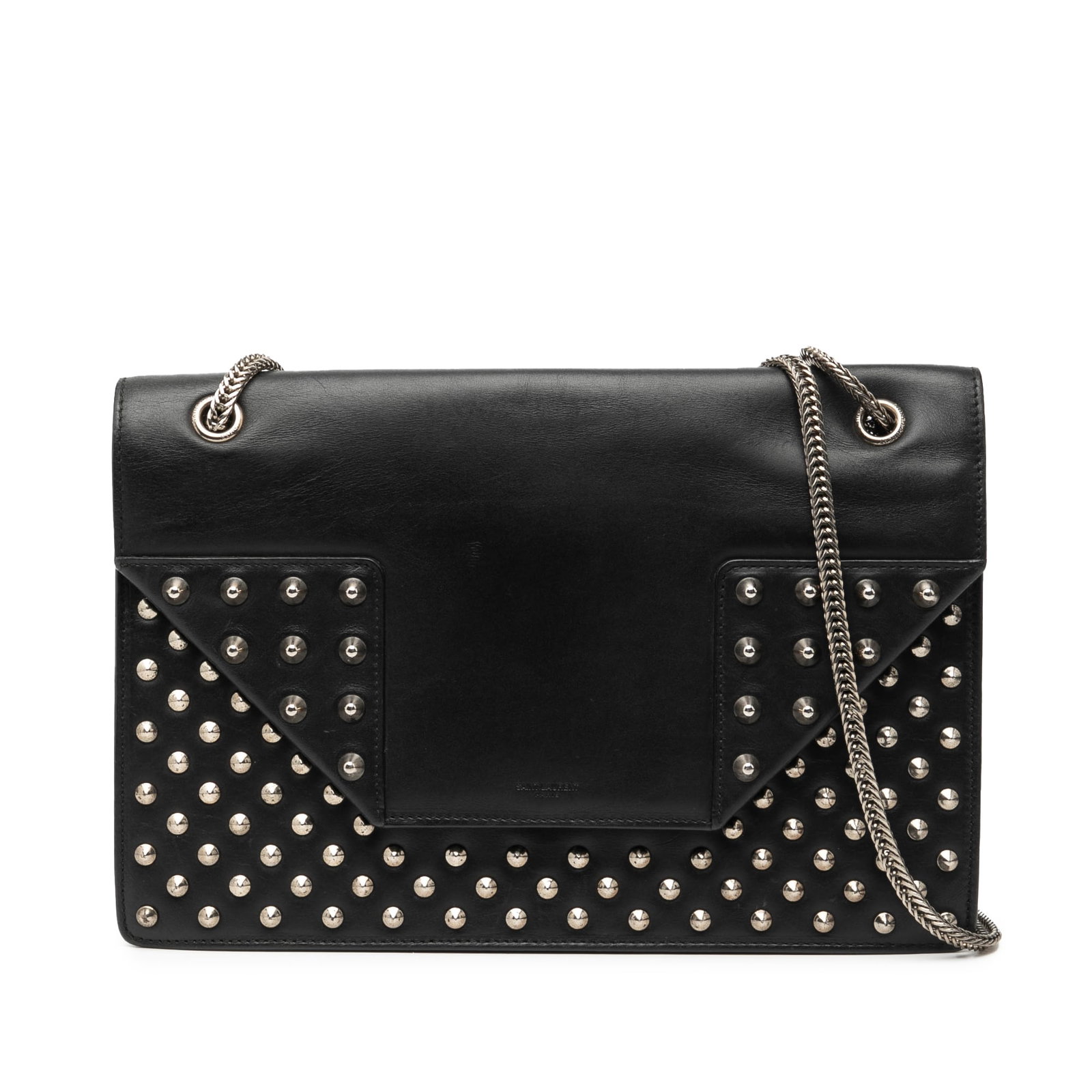 Black Leather Betty Shoulder Bag with Stud Accents by Saint Laurent: Black Leather Betty Shoulder Bag with Stud Accents by Saint Laurent This Saint Laurent Medium Studded Leather Betty Shoulder Bag features a black leather body adorned with stud details and silver-tone