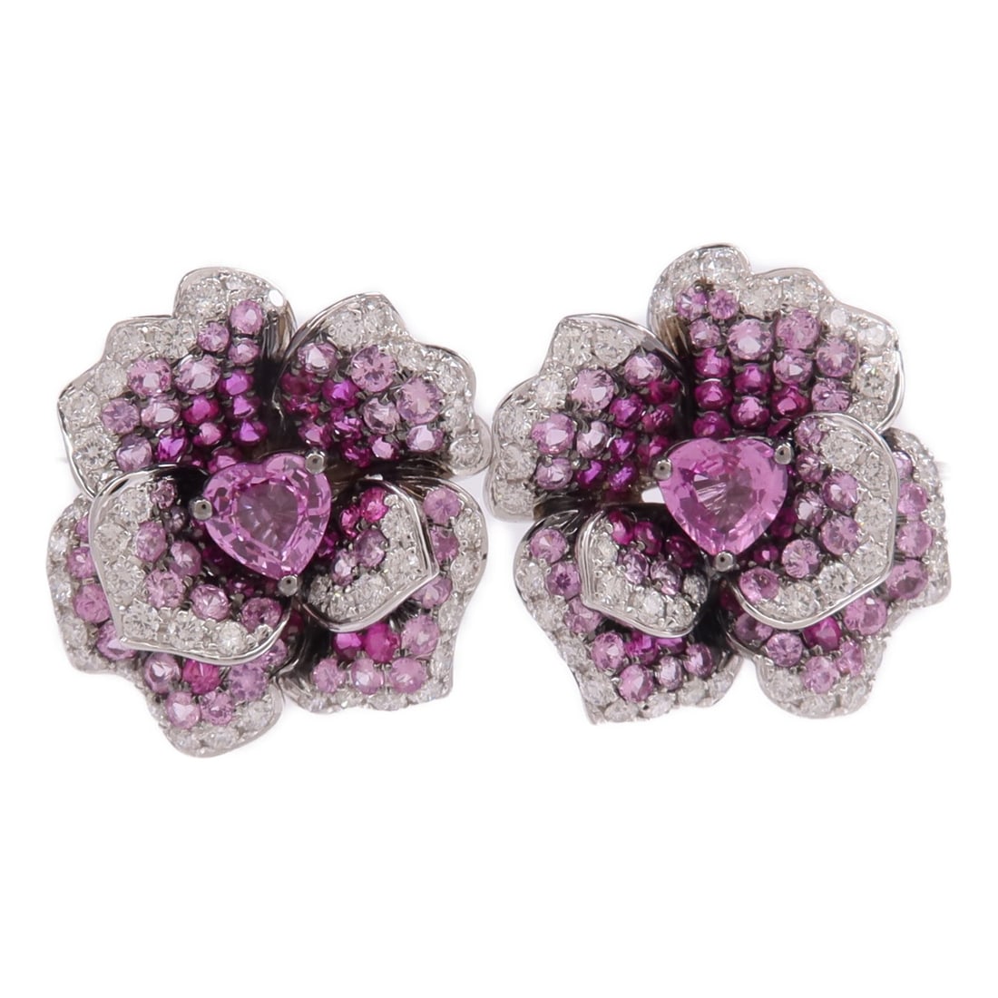 Sapphire and Diamond Pierced Earrings in 18K White Gold: Sapphire and Diamond Pierced Earrings in 18K White Gold These pierced earrings feature sapphires and diamonds set in 18K white gold. Designed for women, they offer a refined style suitable for various