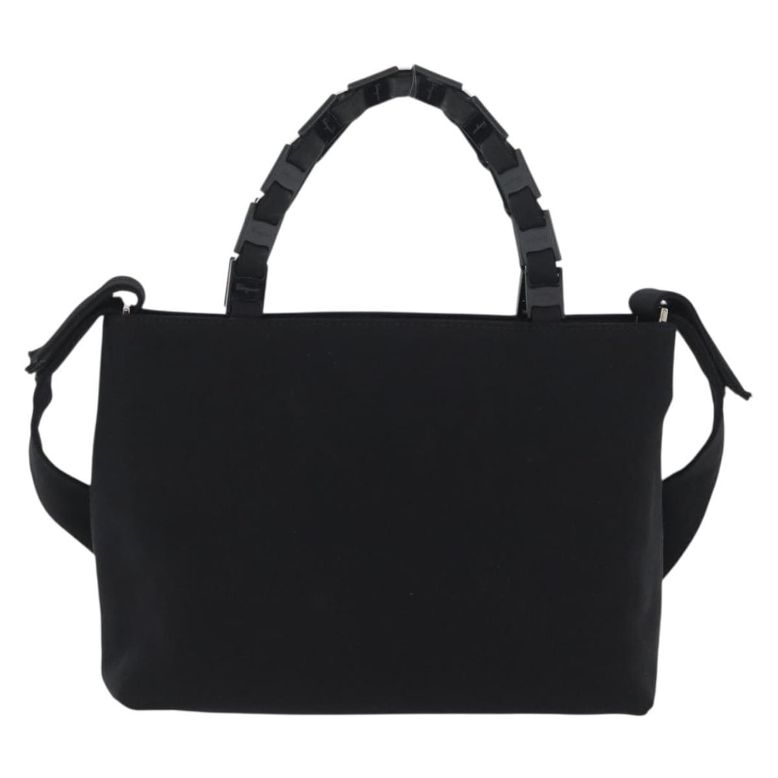 Black Canvas Vintage Shoulder Bag by Salvatore Ferragamo: Black Canvas Vintage Shoulder Bag by Salvatore Ferragamo This Salvatore Ferragamo vintage handbag is crafted from black canvas and designed for women. Made in Italy, the bag features a classic silhoue