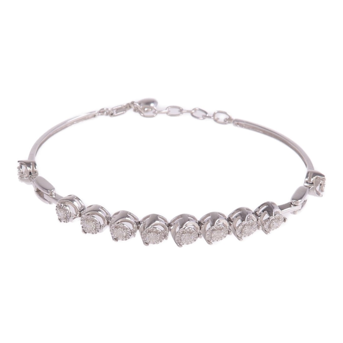 Diamond Women's Bracelet in 18K White Gold: Diamond Women's Bracelet in 18K White Gold This elegant bracelet features sparkling diamonds set in 18K white gold, designed for women. The piece showcases a clear frame color and is crafted in a regu
