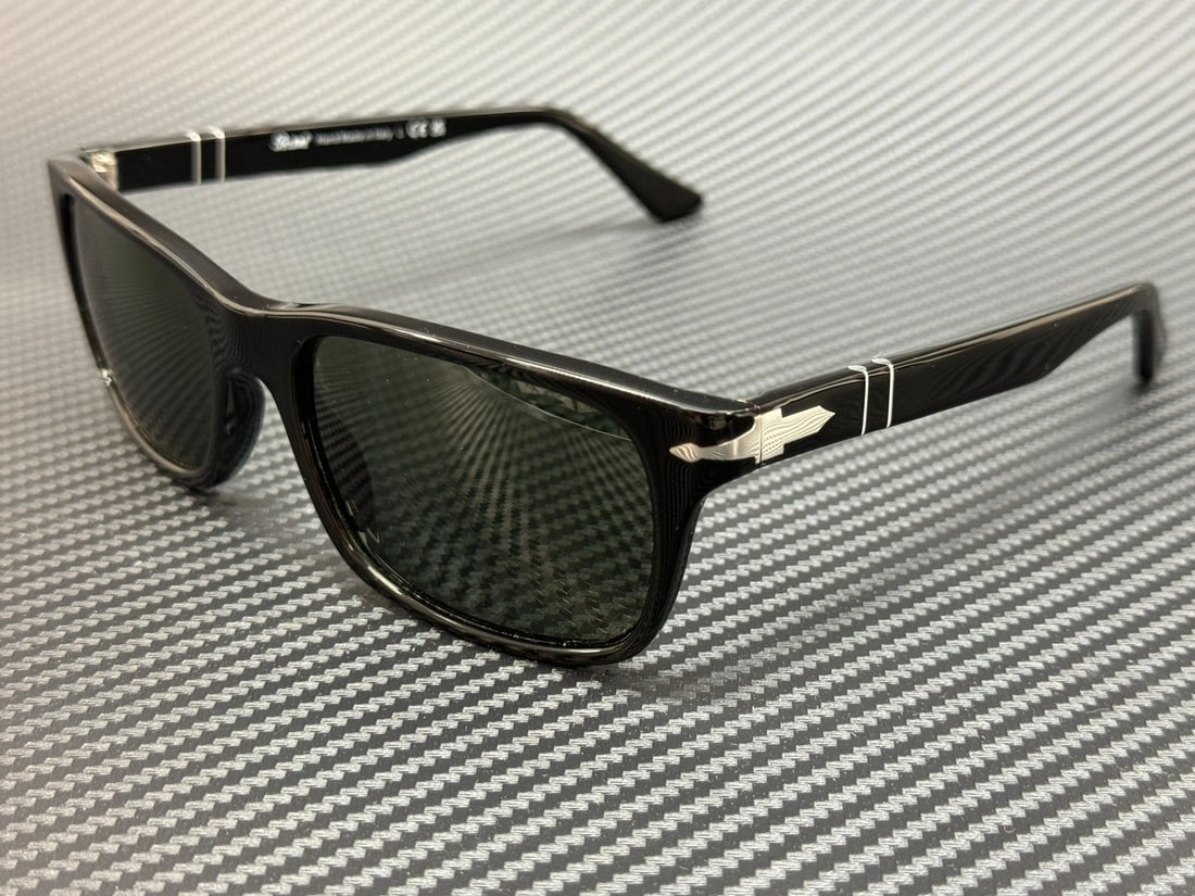 PERSOL PO3048S 95 31 Black Rectangle Sunglasses with Green Lenses (1 of 5)