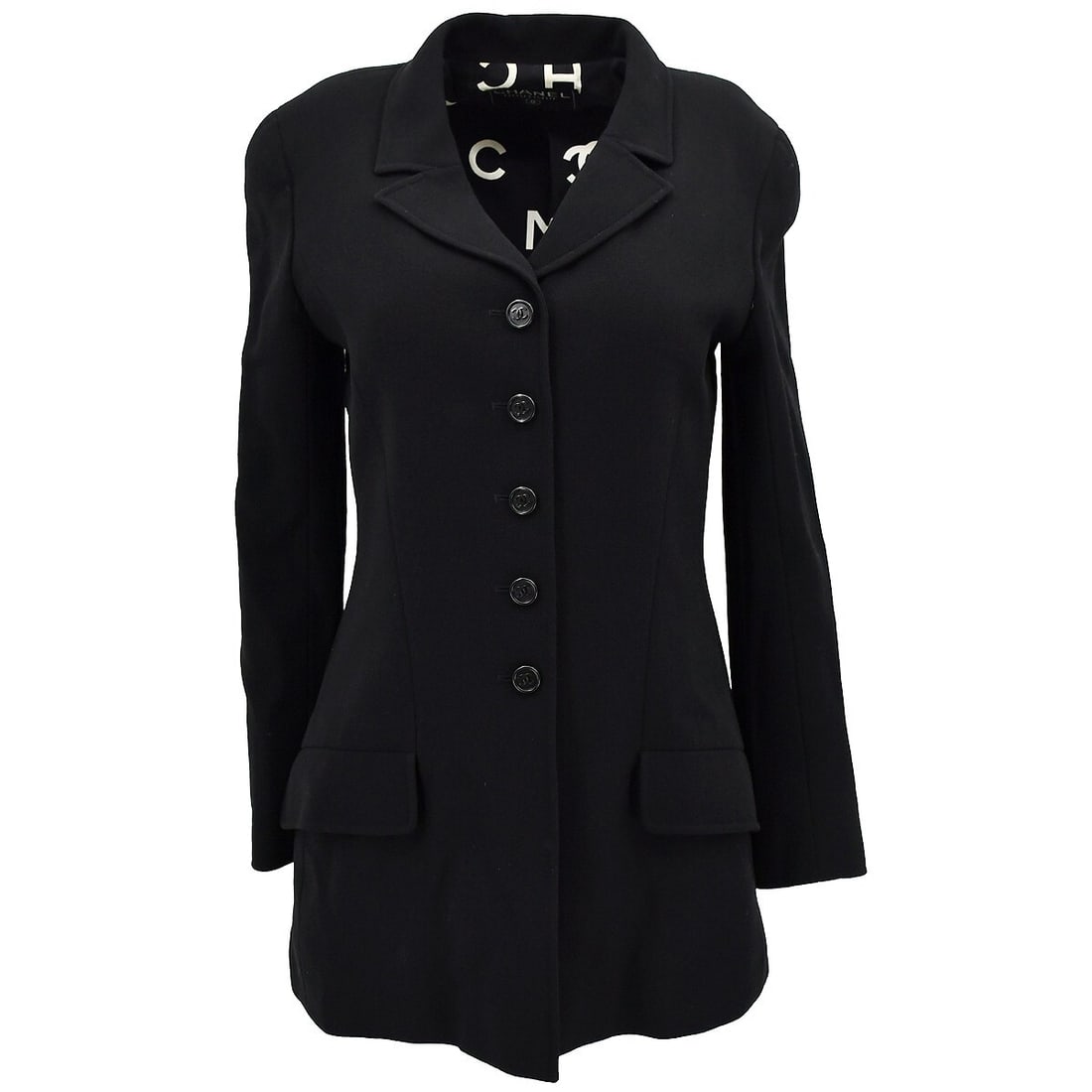 Chanel Vintage Black Wool Single Breasted Jacket with Button Logo (1 of 10)